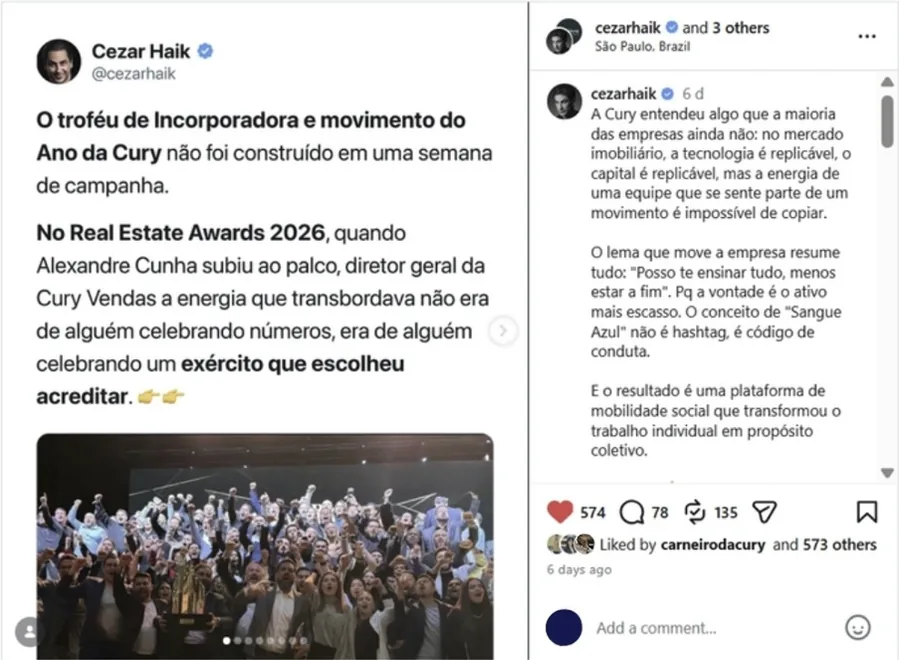 Publicação de terceiro sobre a entrega do troféu na cerimônia de 2026.